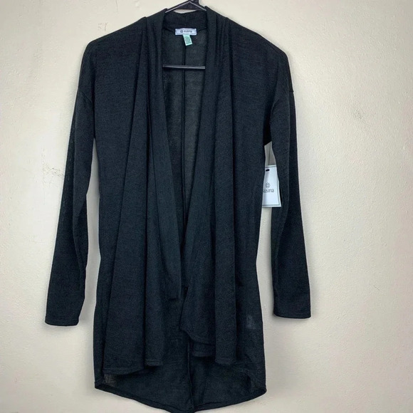 Susina Open Front Waterfall Cardigan Sweater Side Slits Long Line Black Small - Picture 1 of 5